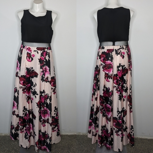 B&A by Betsy & Adam black pink sleeveless maxi gown dress 18W - Picture 2 of 11